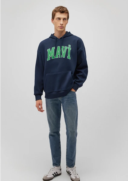 Mavi Mavi Logo Baskılı Kapüşonlu Lacivert Sweatshirt